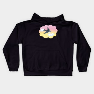 Swallow flies past the clouds Kids Hoodie